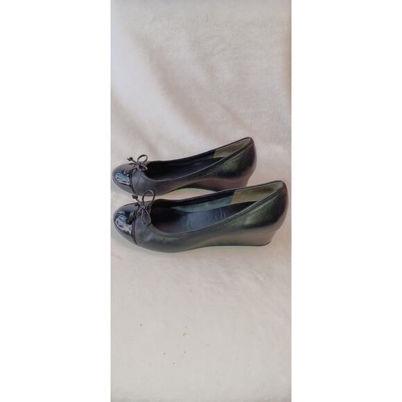 Cole Haan Black Leather Patent Toe Shoes Cushioned Sole Size 8 B Wedge - Picture 4 of 9
